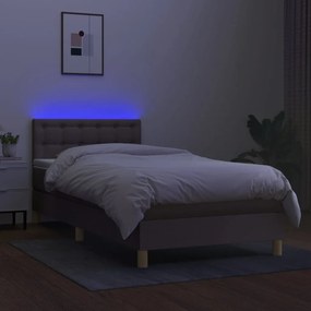 vidaXL Κρεβάτι Boxspring με Στρώμα & LED Taupe 100x200 εκ. Υφασμάτινο