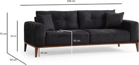 Τριθέσιος Καναπές - Sinor 3 - Χρώμα Ανθρακί - 225x92x75εκ