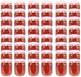 vidaXL Βάζα Μαρμελάδας 48 τεμ. 230 ml Γυάλινα με Κόκκινα/Λευκά Καπάκια