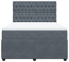 Κρεβάτι Boxspring με Στρώμα Σκούρο Γκρι 140x200 εκ. Βελούδινο - Γκρι