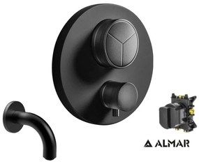 Almar Black matt Στόμιο+Thermo-Core Push Θερμοστατικός μίκτης εντοιχισμού 3 εξόδων+κιτ εντοιχισμού