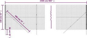 vidaXL Συρματόπλεγμα Περίφραξης Ανθρακί 1,4x25 μ. Γαλβανισμένο Ατσάλι