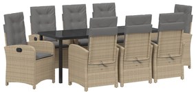 vidaXL Σετ Κηπουρικής 9 κομματιών με Μαξιλάρια Μπεζ Πολυ Ρατάν