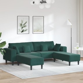 vidaXL Βελούδινος καναπές 3 pcs Σκούρο Πράσινο 208 εκ. Βελούδο