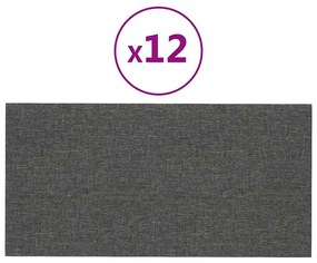 vidaXL Πάνελ Τοίχου 12 τεμ. Σκούρο Γκρι 30 x 15 εκ. 0,54 μ² Υφασμάτινα