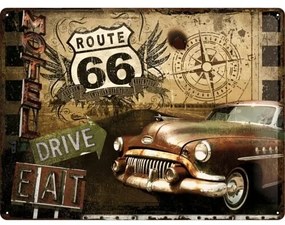Μεταλλική πινακίδα Route 66 - Drive, Eat, (40 x 30 cm)
