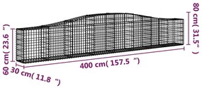 Συρματοκιβώτιο Τοξωτό 400x30x60/80εκ. από Γαλβανισμένο Χάλυβα - Ασήμι