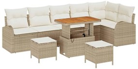 vidaXL Σετ Καναπέ Κήπου με μαξιλάρι 9 pcs Μπεζ Πολυ ράταν