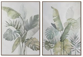Καμβάς DKD Home Decor Λευκό Πράσινο Φοίνικες Τροπικό 100 x 4 x 140 cm (x2)