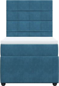 vidaXL Κρεβάτι Boxspring με Στρώμα Μπλε 90x200 εκ. Βελούδινο