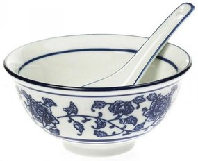 Μπωλ Σερβιρίσματος Με Κουτάλι Flora (Σετ 2Τμχ) 082-2203 11,5x11,5cm Blue-White Artekko Πορσελάνη