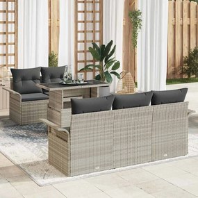 vidaXL Σετ Καναπέ Κήπου με μαξιλάρι 6 pcs Ανοιχτό γκρι Πολυ ράταν