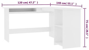 Γραφείο Γωνιακό Λευκό 120 x 140 x 75 εκ. από Επεξ. Ξύλο - Λευκό