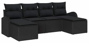 vidaXL Σετ Καναπέ Κήπου με μαξιλάρι 6 pcs Μαύρο Πολυ ράταν