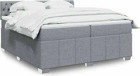 vidaXL Κρεβάτι Boxspring με Στρώμα Ανοιχτό Γκρι 200x200 εκ. Υφασμάτινο