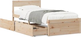 vidaXL Σκελετός Κρεβατιού Χωρίς Στρώμα 75x190 εκ Μασίφ Ξύλο Πεύκου