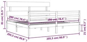 Πλαίσιο Κρεβατιού με Κεφαλάρι 200 x 200 εκ. από Μασίφ Ξύλο - Καφέ