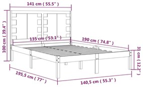 vidaXL Πλαίσιο Κρεβατιού 135 x 190 εκ. από Μασίφ Ξύλο Double