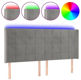 Κεφαλάρι Κρεβατιού LED Ανοιχτό Γκρι 163x16x118/128εκ. Βελούδινο 3124102