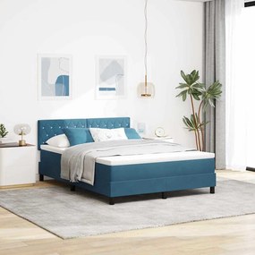 Κρεβάτι Box Spring vidaXL με Στραγγιστήρα Στρώμα Σκούρο Μπλε 140x190 εκ. Βελούδο