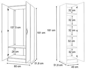 Ντουλάπα ρούχων Vivian Megapap τρίφυλλη χρώμα καρυδί 120x51,8x181εκ.