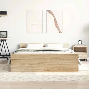 vidaXL Πλαίσιο Κρεβατιού με Κεφαλάρι/Ποδαρικό Sonoma Δρυς 135x190 εκ.