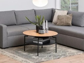Τραπεζάκι σαλονιού Oakland 297, Άγρια δρυς, Μαύρο, 45cm, Ινοσανίδες μέσης πυκνότητας, Στρόγγυλος