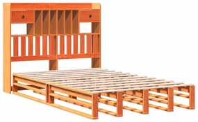 Κρεβάτι Βιβλιοθήκη Χωρίς Στρώμα 120x190 εκ Μασίφ Ξύλο Πεύκου - Καφέ