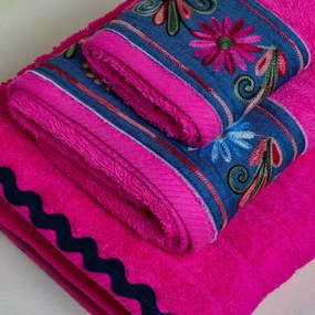 Πετσέτες Μπάνιου (Σετ 3τμχ) White Fabric Nadine Fuchsia 600gsm