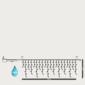 144 Led Βροχή 20 Γραμμών Με Επέκταση Και Μετασχηματιστή 36V Διάφανο Καλώδιο Θερμό Λευκό Led IP44