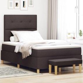 Κρεβάτι Box Spring με Στρώμα & Πάγκο Σκούρο Καφέ 120x200 εκ. Υφάσματος