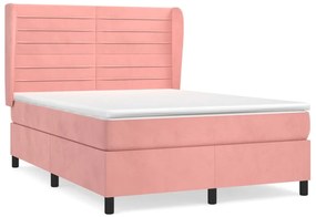 vidaXL Κρεβάτι Boxspring με Στρώμα Ροζ 140x190 εκ. Βελούδινο