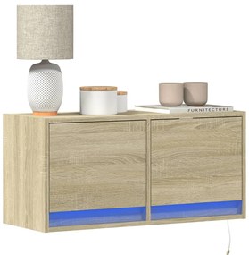 Έπιπλο Τοίχου Τηλεόρασης με LED Sonoma Δρυς 80x31x38 εκ.