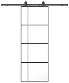 Συρόμενη Πόρτα με Μηχανισμό Μαύρο 76x205 εκ. Γυαλί ESG - Μαύρο