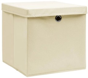 vidaXL Κουτιά Αποθήκευσης με Καπάκια 10 τεμ. Κρεμ 28 x 28 x 28 εκ.