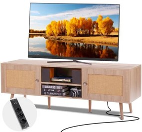 VEVOR Rattan TV Stand for 65&quot; TV Boho TV Stand with Build-in Socket Oak