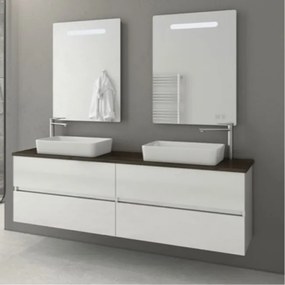 Drop Luxus 160x41 White Gloss MDF - Πάγκος με Νιπτήρα &amp; Καθρέπτες Led