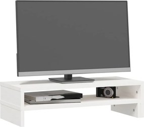 vidaXL Βάση Οθόνης Λευκή (52-101)x22x14 εκ. από Μασίφ Ξύλο Πεύκου