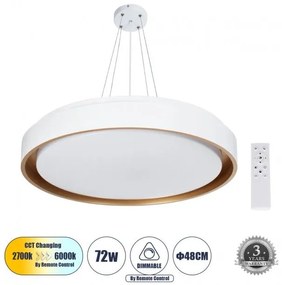 Κρεμαστό Φωτιστικό Οροφής LED 72W 8306lm BARCHETTA Globostar 61048 Λευκό-Χρυσό