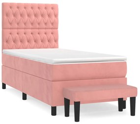 Κρεβάτι Boxspring με Στρώμα Ροζ 100x200 εκ. Βελούδινο - Ροζ