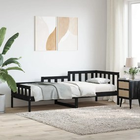 Καναπές Κρεβάτι Μαύρος 90 x 190 εκ. από Μασίφ Ξύλο Πεύκου
