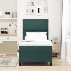 vidaXL Κρεβάτι Box Spring με Στρώμα Σκούρο Πράσινο Μονό Βελούδινο