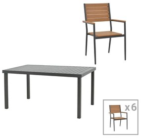 Dining table Vitality-Kliton A set of 7 anthracite aluminum and plywood in a natural shade 150x80x74cm 150x80x74 εκ.