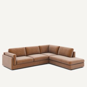 Γωνιακός καναπές με σεζλόνγκ από υφασμα μπουκλέ, César