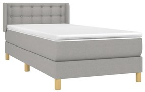 vidaXL Κρεβάτι Boxspring με Στρώμα Ανοιχτό Γκρι 90x190 εκ. Υφασμάτινο