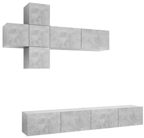vidaXL Έπιπλα Τηλεόρασης Σετ 7 τεμ. Γκρι Σκυροδέματος από Μοριοσανίδα