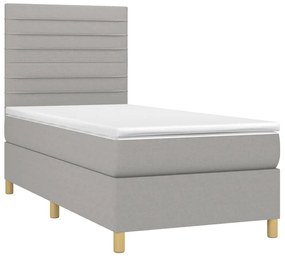 vidaXL Κρεβάτι Boxspring με Στρώμα & LED Αν.Γκρι 90x190 εκ. Υφασμάτινο