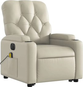 vidaXL Πολυθρόνα Μασάζ Ηλεκτρ. Ανακλινόμενη με Ανύψωση Κρεμ Συνθ.Δέρμα