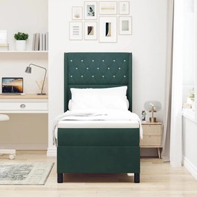 vidaXL Κρεβάτι Box Spring LED με Στρώμα Σκούρο Πράσινο 80 x 200 cm