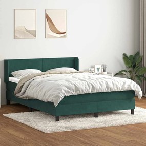 Κρεβάτι Boxspring με Στρώμα Σκούρο Πράσινο 140x210εκ. Βελούδινο - Πράσινο